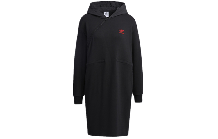 Adidas Originals Long Sleeved Dresses Women's Black Hooded Moderate Mid Length