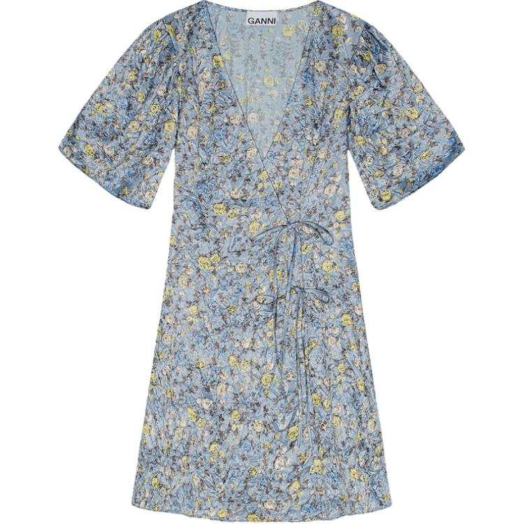Ganni floral-print crinkled mini dress