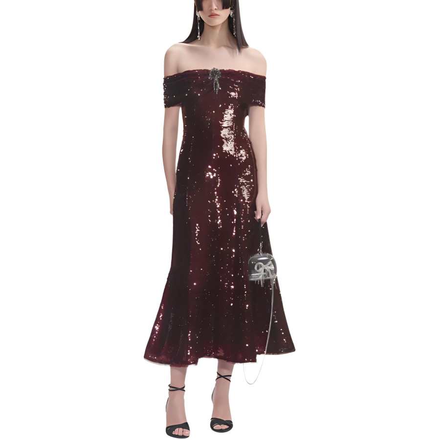Self-portrait Self portrait Sequin Off Shoulder Midi Dress