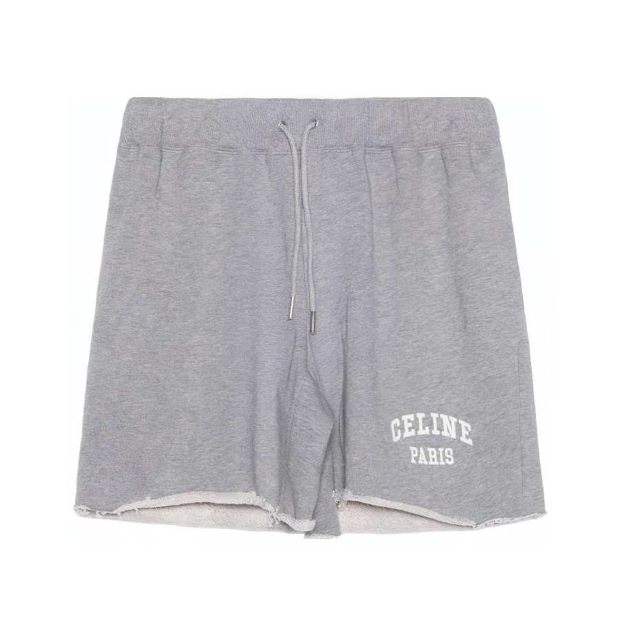 CELINE SS22 Letter Print Fleece Lined Cotton Lace Up Straight Fit Casual Shorts Women's Gray