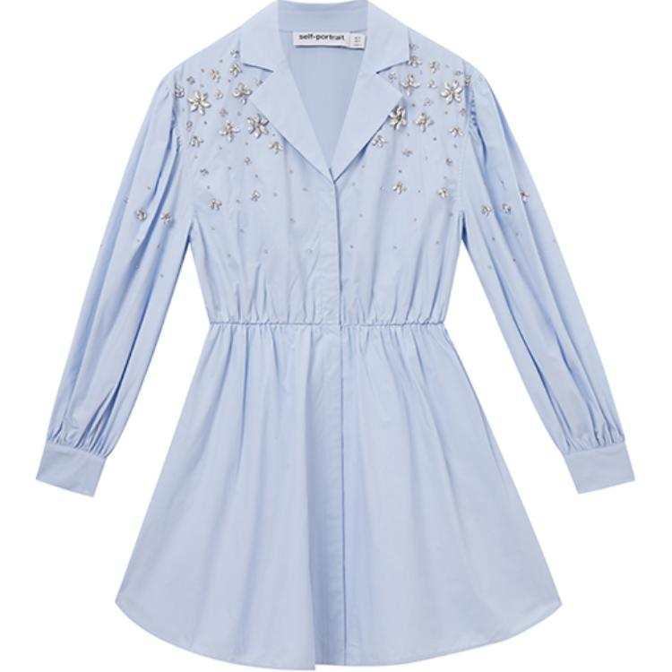 Self-portrait Self portrait Long Sleeved Dress Women's Misty Blue