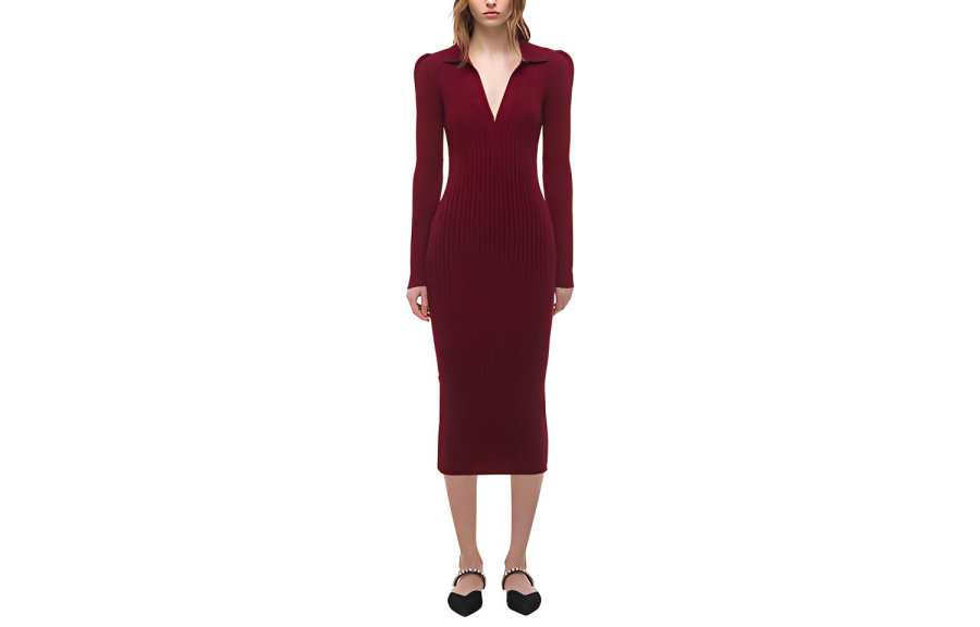 Self-portrait Self Portrait Long Sleeved Dresses Women's Dark Burgundy Lapel Moderate