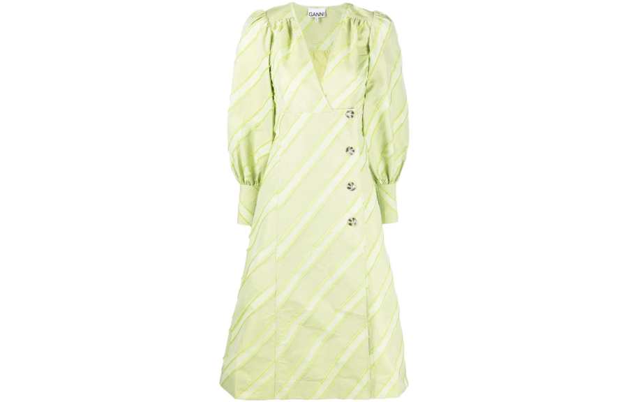 Ganni V-neck long-sleeve dress