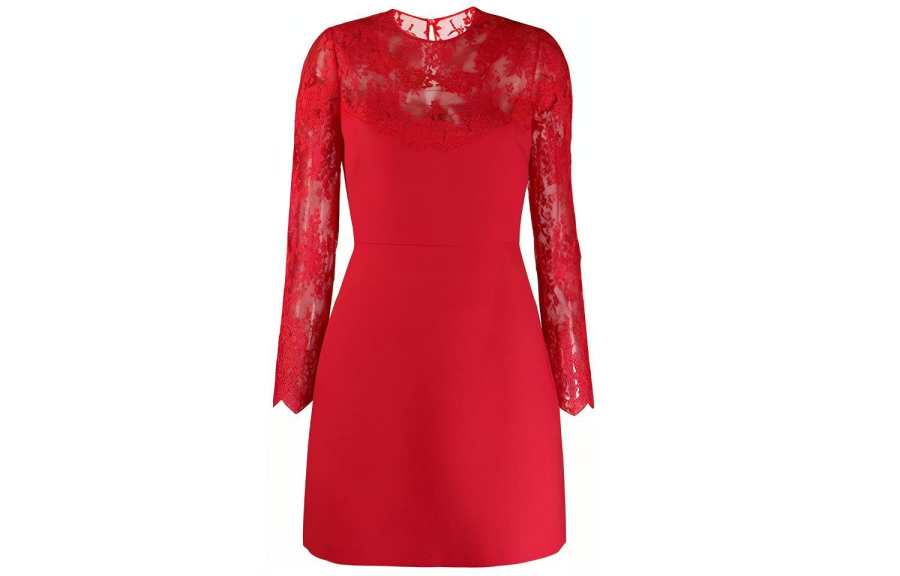 Valentino Long Sleeved Dresses Women's Red Crew Neck Moderate Short