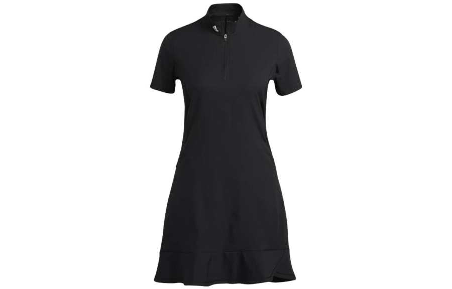 Adidas Adidas Short Sleeved Dresses Women's Black Stand Collar Moderate Short