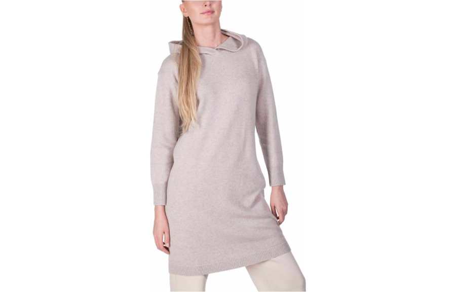 'S MAX MARA Long Sleeved Dresses Women's Beige Gray Hooded Non Detachable Moderate Short Skirt