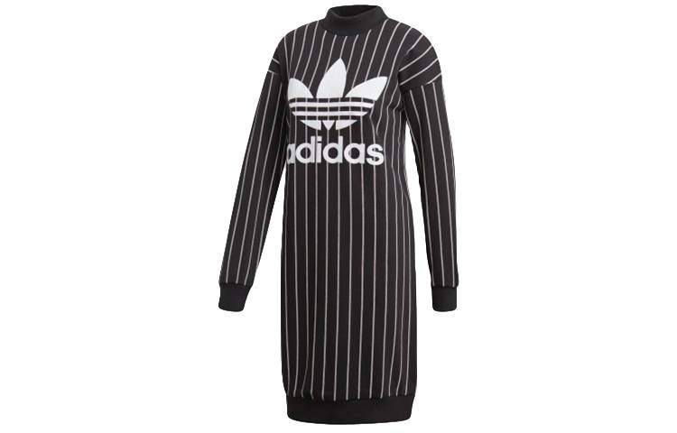 Adidas Originals Long Sleeved Dresses Women's Black Stand Collar Moderate Mid Length
