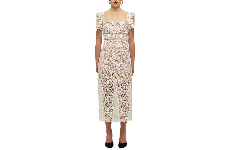 Self-portrait Self portrait SS22 Short Sleeved Dress Women's Ivory White