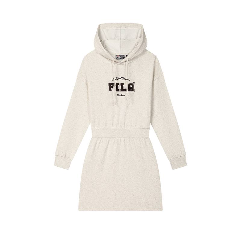 FILA Long Sleeved Dresses Women's Cheese Heather Gray Hooded Moderate Short