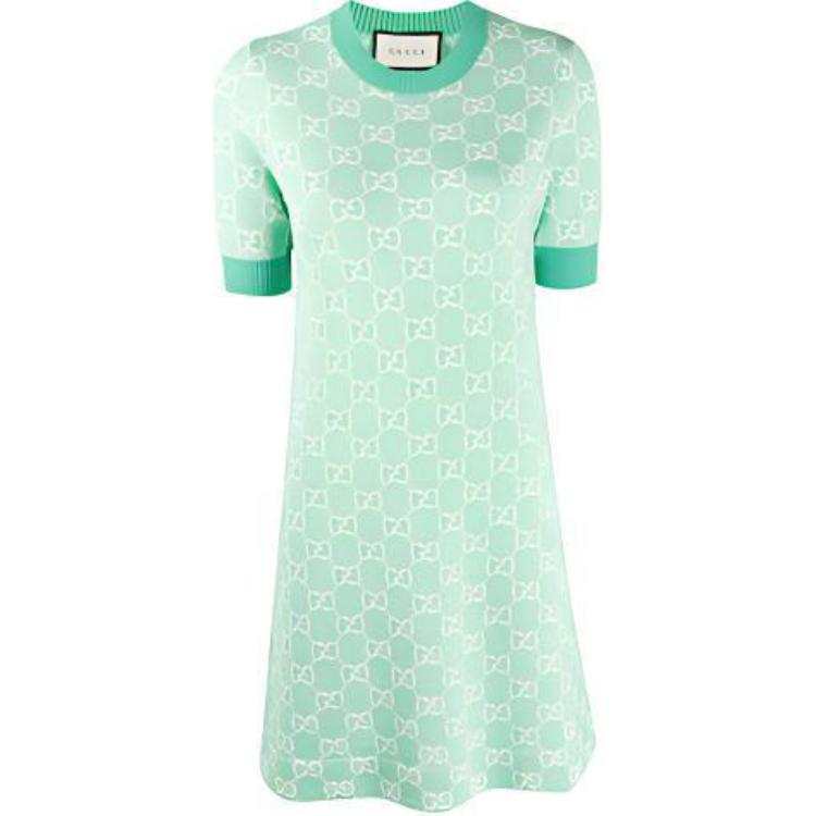 GUCCI Short Sleeved Dress Women's Aqua Green