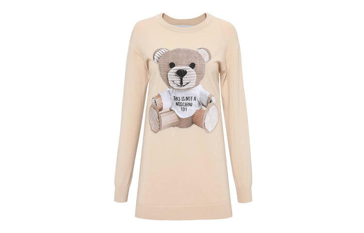 MOSCHINO Long Sleeved Dresses Women's Khaki Crew Neck Thin Long