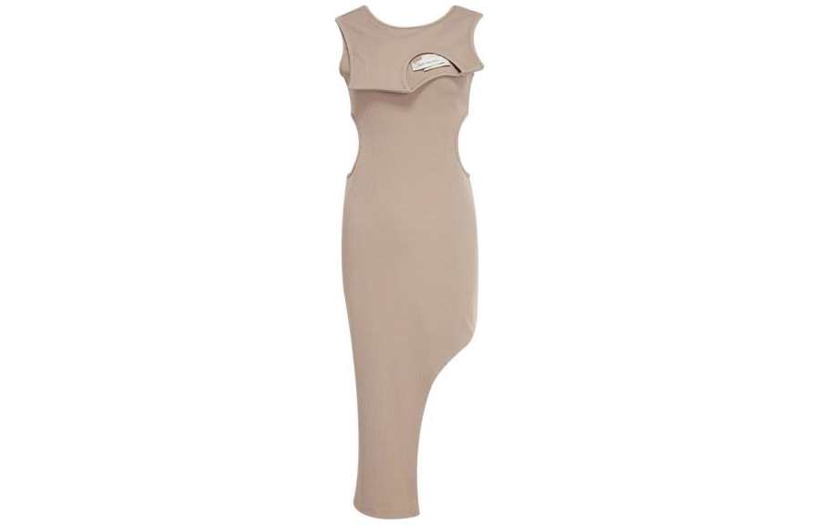 Feng Chen Wang Sleeveless Dresses Women's Khaki Crew Neck