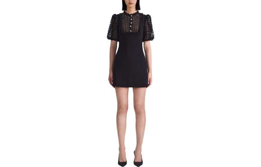 Self-portrait Self portrait Short Sleeved Dress Women's Classic Black