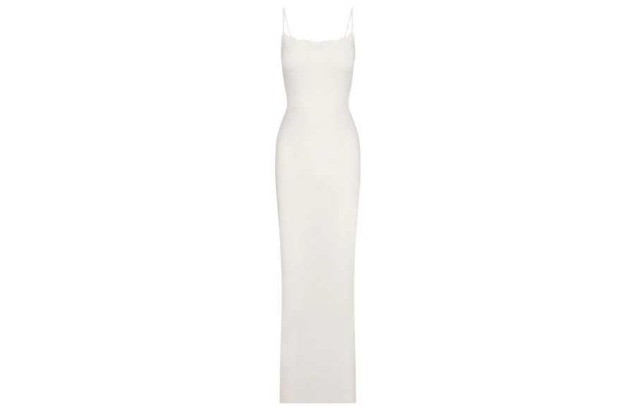 Skims FITS EVERYBODY CORDED LACE LONG SLIP DRESS Solid Color Slip Dress Women's Marble/MARBLE