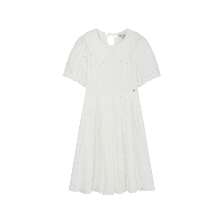Teenie Weenie Short Sleeved Dresses Women's Ivory White Peter Pan Collar Moderate Short