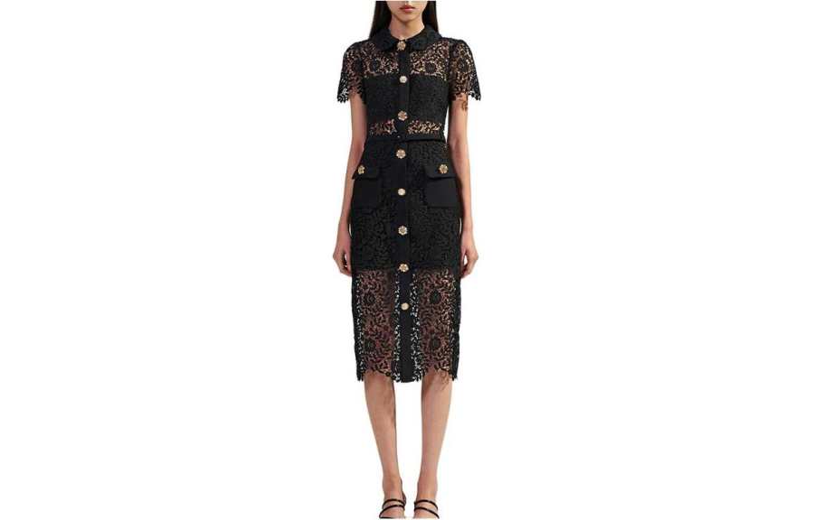 Self-portrait Self Portrait Short Sleeved Dresses Women's Classic Black Peter Pan Collar Moderate Mid Length