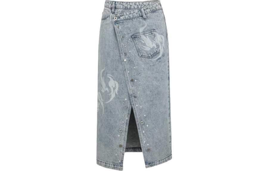 Feng Chen Wang Denim Long Skirts Women's Blue Mid Length A Line Skirt
