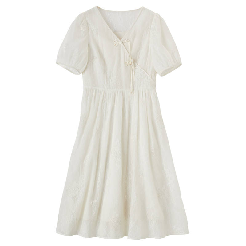 XIANGYING Short Sleeved Dress Women's Beige