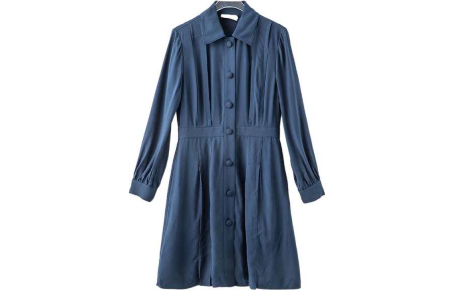 COACH Long Sleeved Dresses Women's Navy Lapel Moderate Mid Length