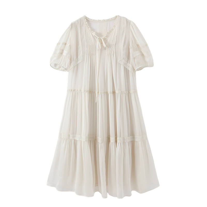 XIANGYING Short Sleeved Dress Women's Beige