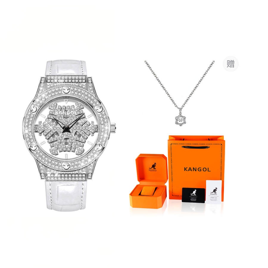 KANGOL Snowflake Quartz Movement Cow Leather Strap Watch Women's Watch Skeleton Dial