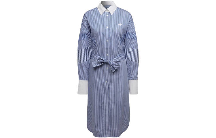 Adidas Originals Blue Version Collection Long Sleeved Dresses Women's Blue Lapel Moderate Mid Length