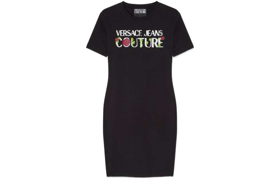 VERSACE JEANS COUTURE SS23 Short Sleeved Dress Women's Black