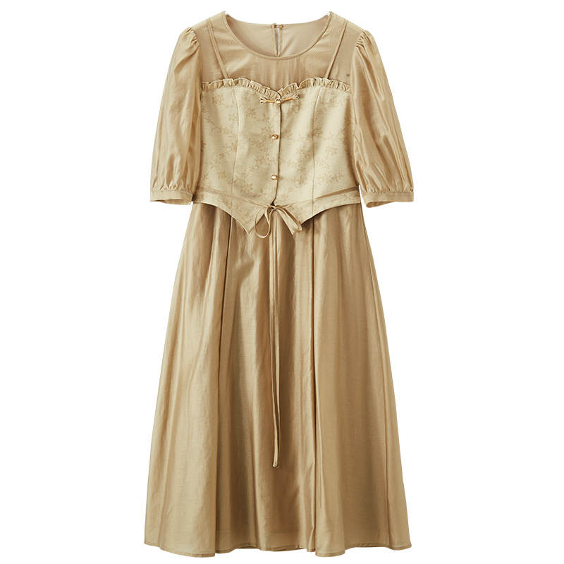 XIANGYING Short Sleeved Dress Women's Camel