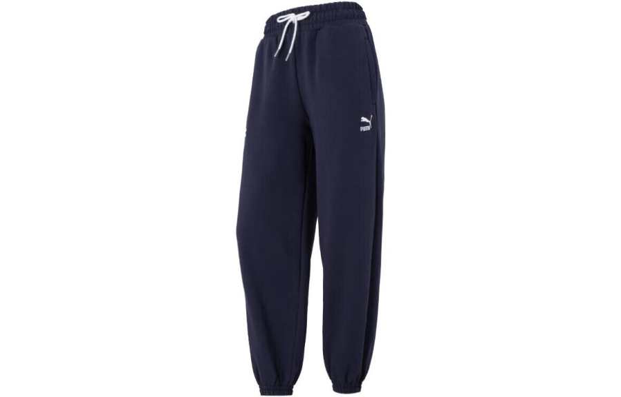 PUMA Knitted Sweatpants Women's Navy Blue Thickened Cuffed Pants