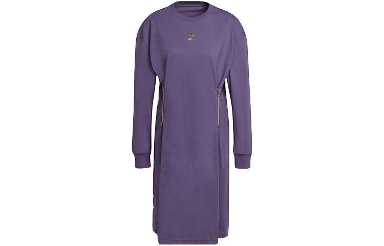 Adidas Originals Long Sleeved Dresses Women's Purple Crew Neck Moderate Mid Length