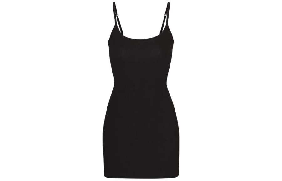 Skims Slip Dresses Women's Onyx Black Moderate Short