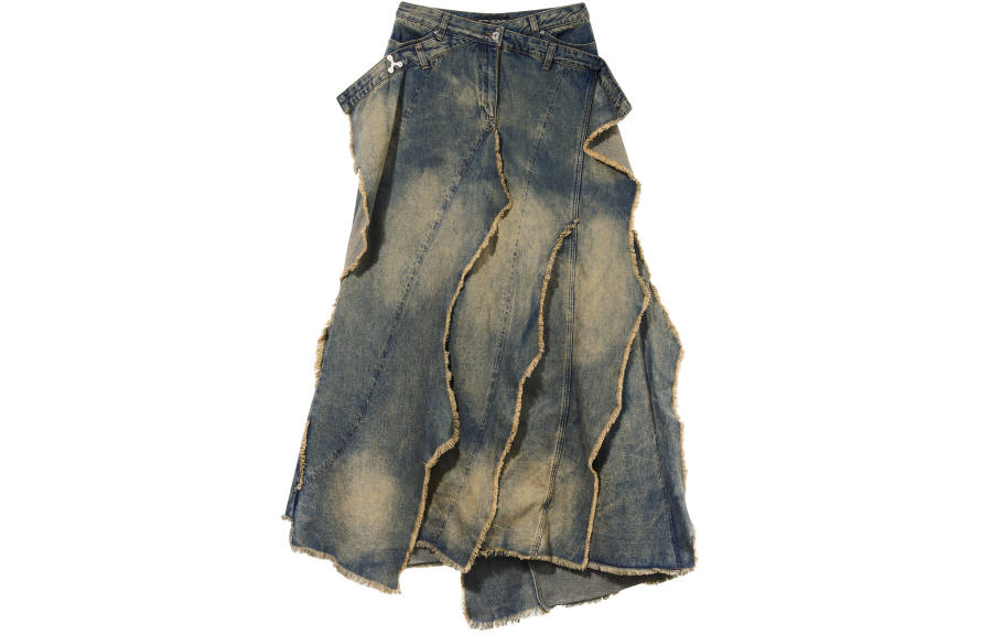 BLIND402 Denim Long Skirts Women's Blue Moderate Long Quilted Skirt