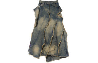 BLIND402 Denim Long Skirts Women's Blue Moderate Long Quilted Skirt