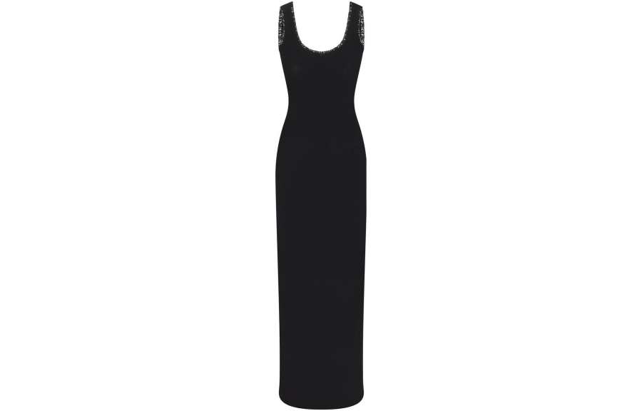 Skims SOFT LOUNGE LACE SCOOP NECK DRESS Women's Onyx Black