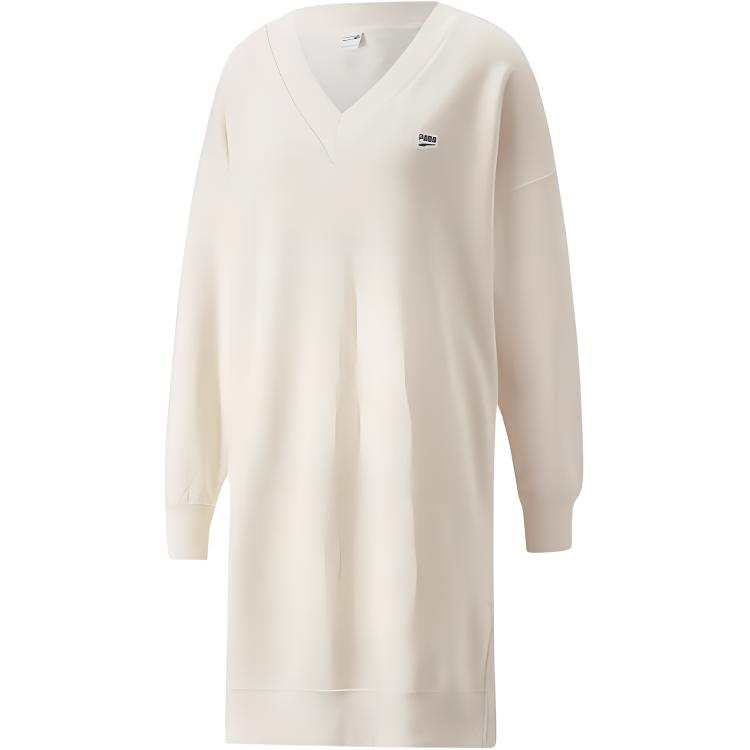 PUMA DOWNTOWN V NECK Long Sleeved Dress Women's Cotton Linen Blend Natural