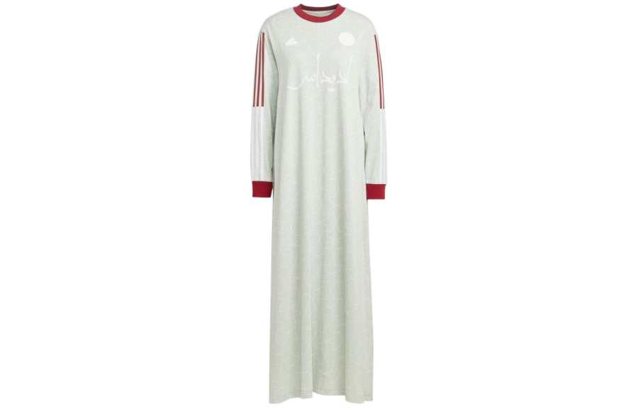 Adidas Adidas Long Sleeved Dresses Women's Linen Green Crew Neck Moderate Long