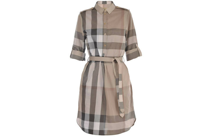 Burberry Short Sleeved Dresses Women's Khaki Square Collar Moderate