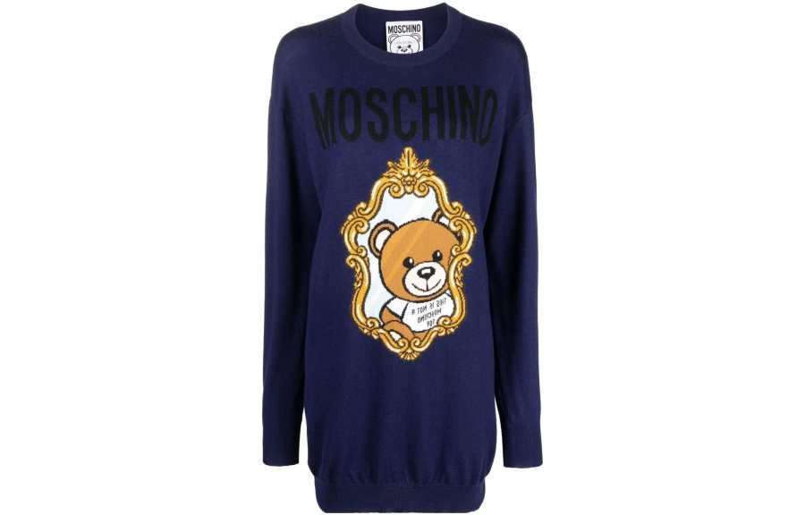 MOSCHINO Long Sleeved Dresses Women's Blue Crew Neck