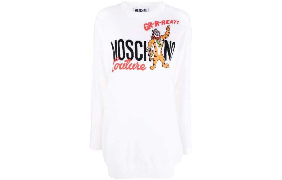 MOSCHINO Long Sleeved Dresses Women's White Crew Neck