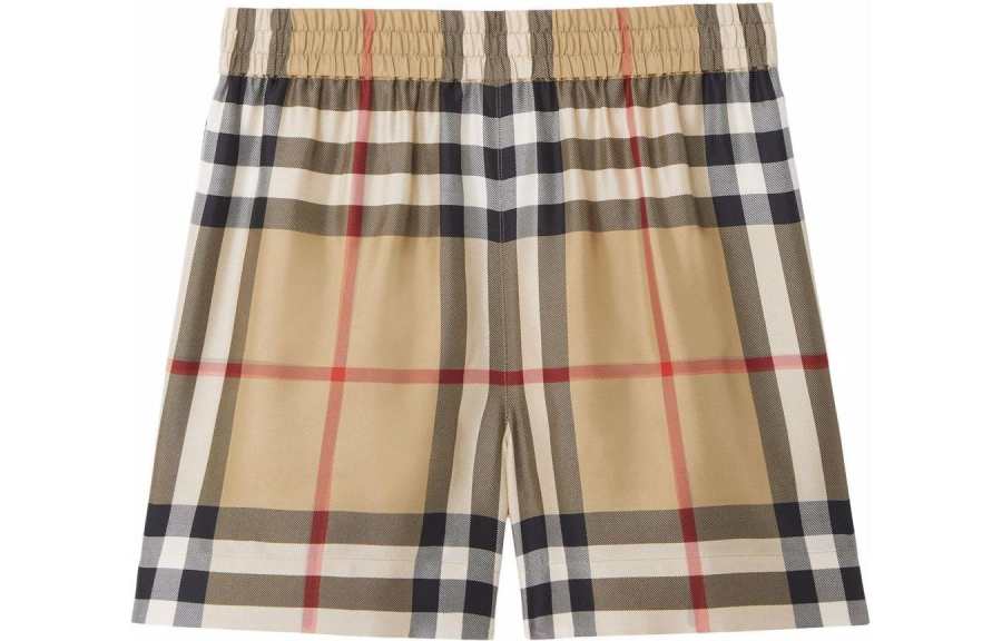 Burberry SS22 Check Straight Loose Elastic Waist Casual Shorts Women's Brown
