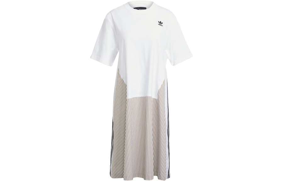 adidas originals Women's Striped Panel Crewneck Casual Pullover Dress White