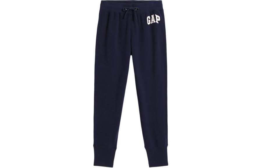 GAP Logo Carbon Soft Brushed Fleece Drawstring Lace Up Fleece Lined Elastic Cuff Mid Rise Knitted Sweatpants Women's