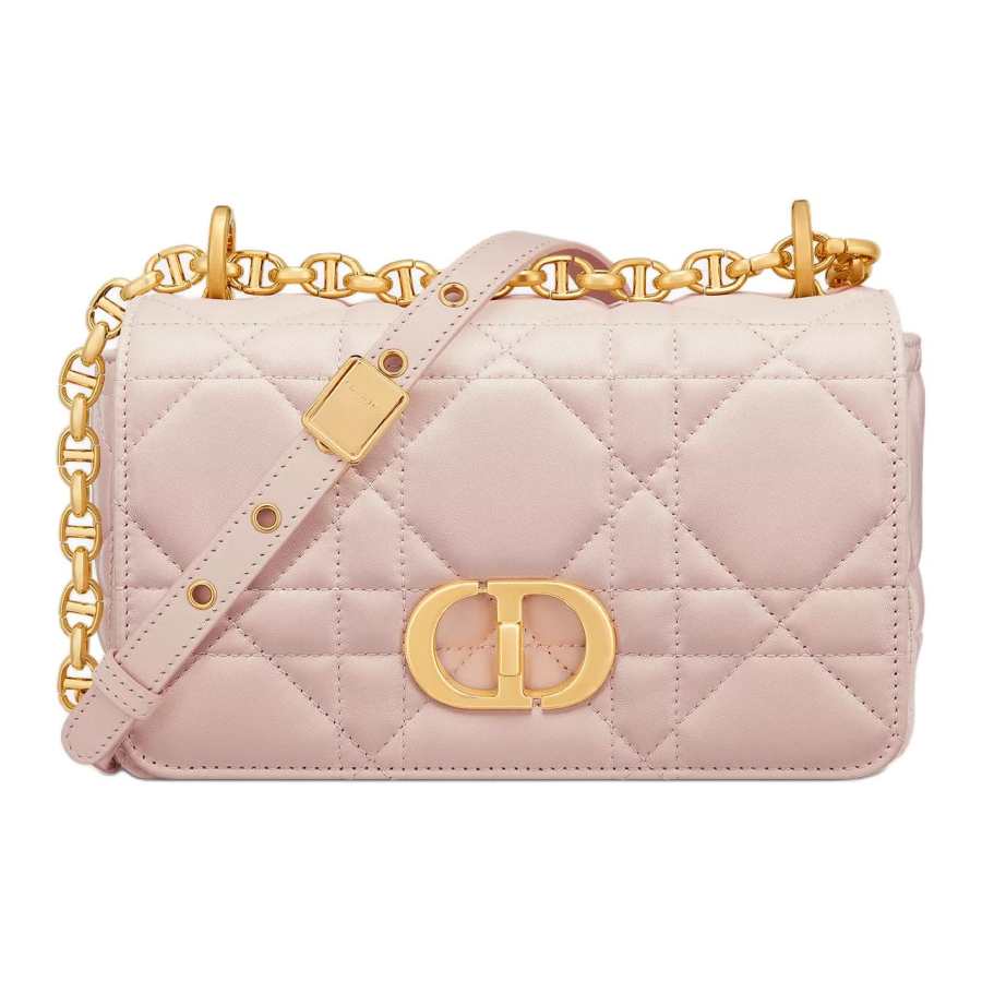 DIOR Caro Sheepskin Shoulder Bag Small Women's Rouge Pink