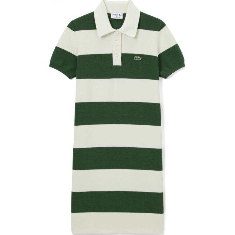 LACOSTE SS24 Short Sleeved Dress Women's White Green Multicolor