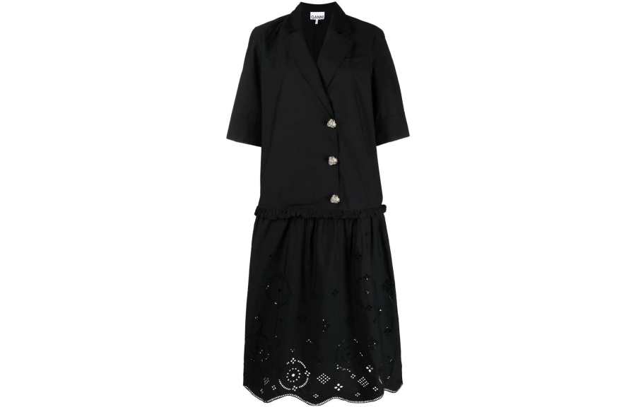 GANNI Short Sleeved Dresses Women's Black Suit Collar