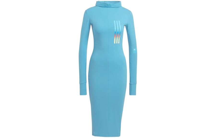 Adidas Adidas Long Sleeved Dresses Women's Sky Blue Stand Collar Moderate Mid Length