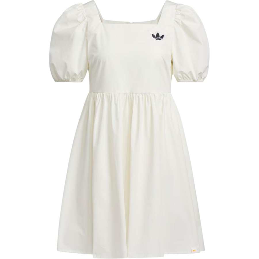 adidas originals X Monkey Kingdoml Women's Square Neck Lantern Sleeve Dress White