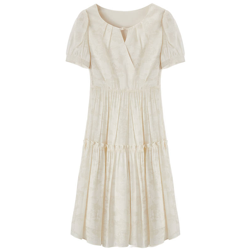 XIANGYING Short Sleeved Dress Women's Beige