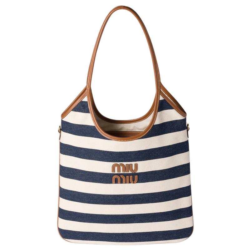 MIU MIU Ivy Canvas Tote Bag, Shopping Bag, Shoulder Bag Women's Blue & White