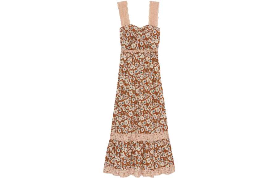 GUCCI 【Previous Season】floral-print tiered dress